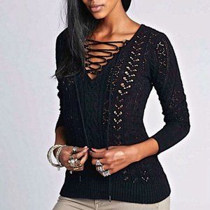 Free People Lace Up Crochet Sweater